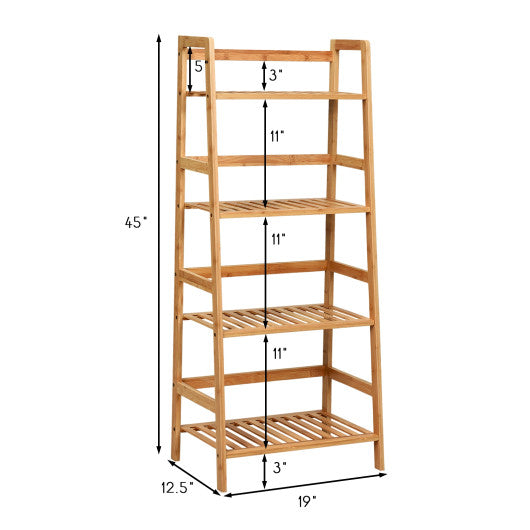 4-Tier Bamboo Plant Rack with Guardrails Stable and Space-Saving-Natural