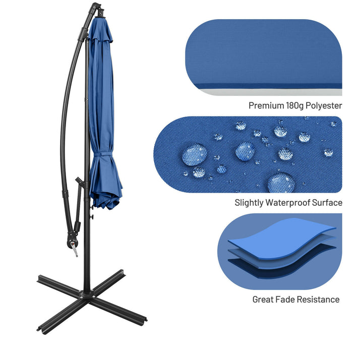 10 Feet Offset Umbrella with 8 Ribs Cantilever and Cross Base-Blue