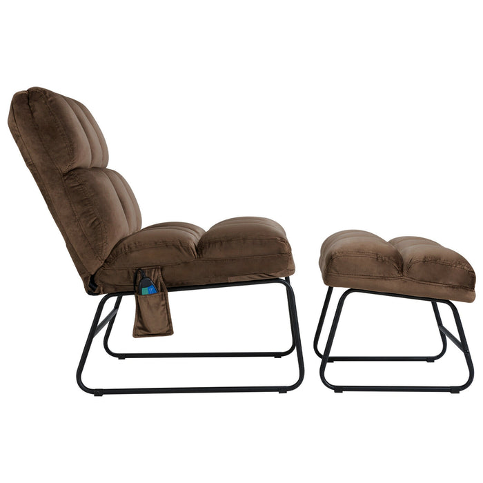 Velvet Massage Recliners with Ottoman Remote Control and Side Pocket-Brown