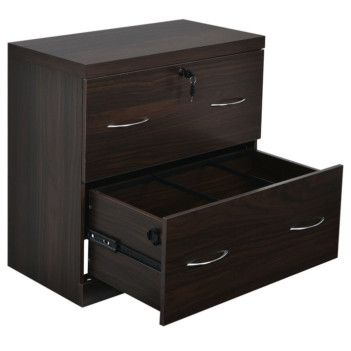 2-Drawer File Cabinet with Lock Hinging Bar Letter and Legal Size-Coffee