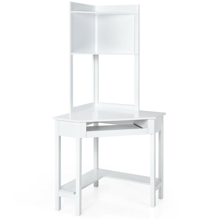 Corner Computer Desk with Hutch and Storage Shelves-White