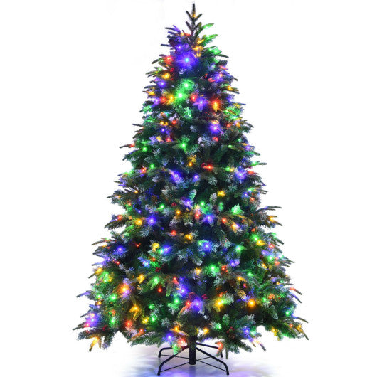 Pre-Lit Snowy Christmas Hinged Tree with Multi-Color Lights-7'