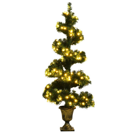 4 Feet Pre-lit Spiral Entrance Artificial Christmas Tree with Retro Urn Base