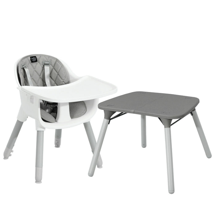 4-in-1 Baby Convertible Toddler Table Chair Set with PU Cushion-Gray