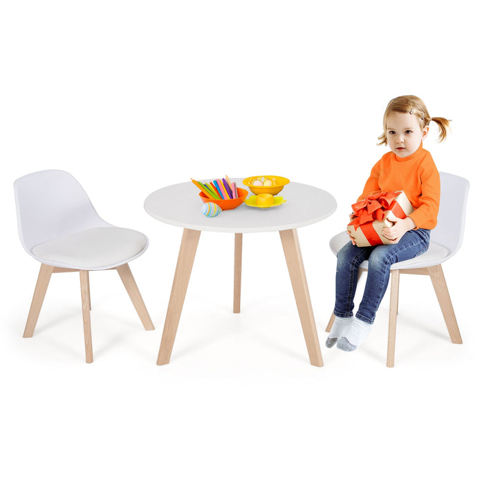 Modern Kids Activity Play Table and 2 Chairs Set with Beech Leg Cushion-White