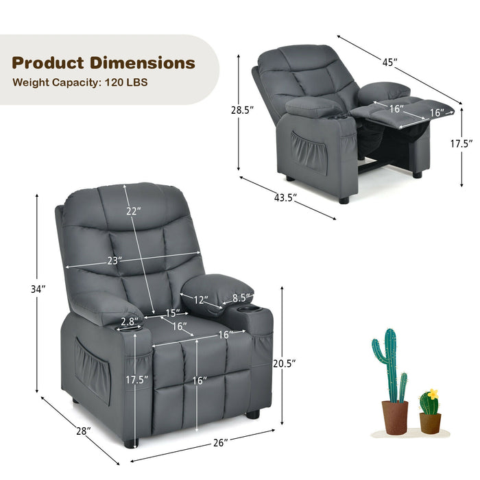 Kids Recliner Chair with Cup Holder and Footrest for Children-Gray