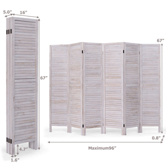 6 Panels Classic Venetian Wooden Slat Room Screen-White