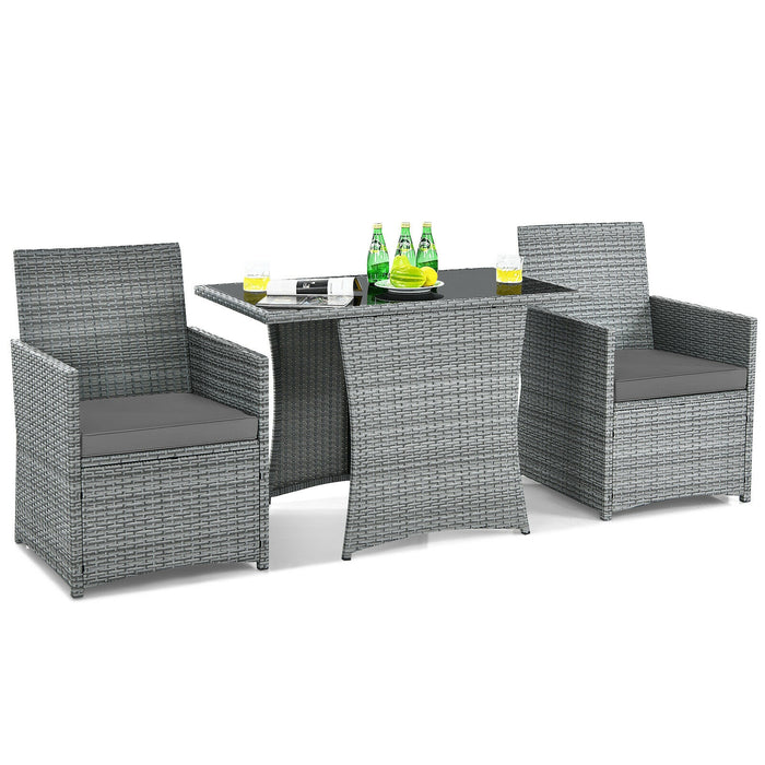 3 Pieces Patio Rattan Furniture Set with Cushioned Armrest Sofa-Gray