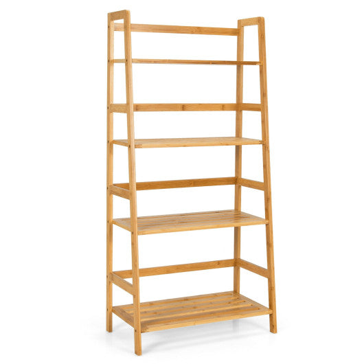 4-Tier Bamboo Bookshelf Ladder Shelf Plant Stand Rack-Natural