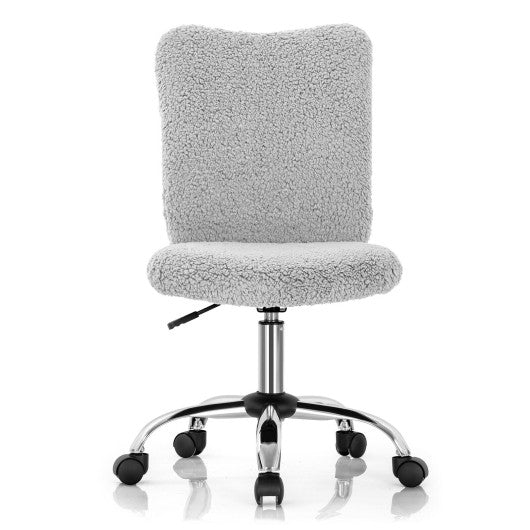 Armless Faux Fur Leisure Office Chair with Adjustable Swivel-Gray