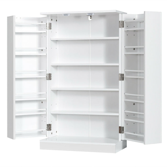 17-Tier Kitchen Pantry Cabinet with 2 Doors and 6 Adjustable Shelves-White