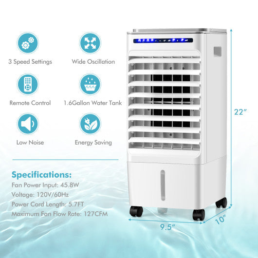 3-in-1 Evaporative Portable Air Cooler with 3 Modes include Remote Control-White