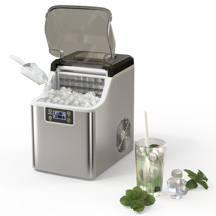 Electric Countertop Ice Maker with Ice Scoop and Basket-Sliver