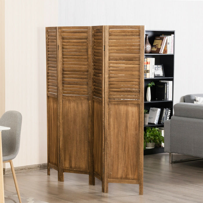 5.6 Ft Tall 4 Panel Folding Privacy Room Divider-Wood