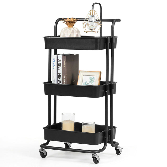 3-Tier Utility Cart Storage Rolling Cart with Casters-Black