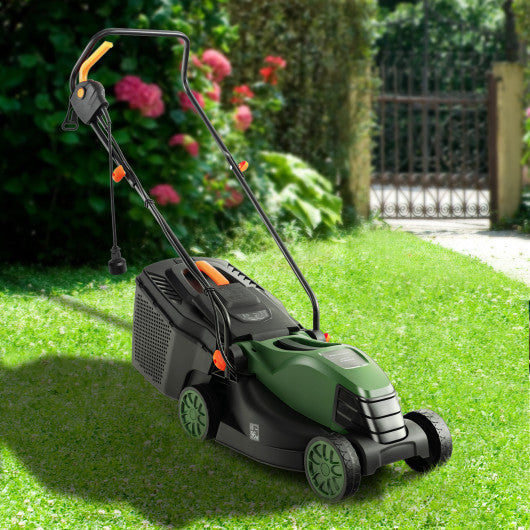 12-AMP 13.5 Inch Adjustable Electric Corded Lawn Mower with Collection Box-Green