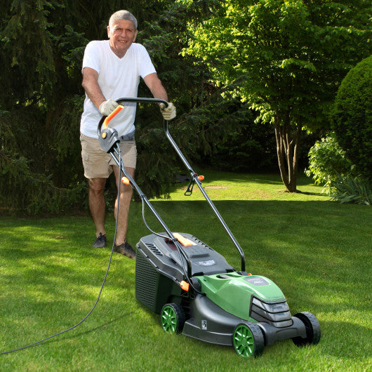 12-AMP 13.5 Inch Adjustable Electric Corded Lawn Mower with Collection Box-Green