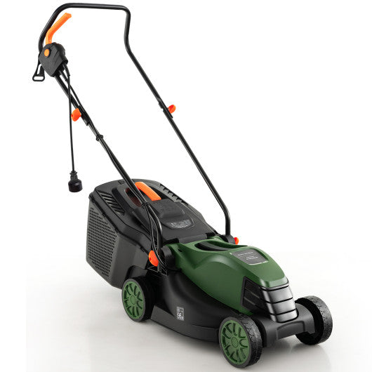 12-AMP 13.5 Inch Adjustable Electric Corded Lawn Mower with Collection Box-Green