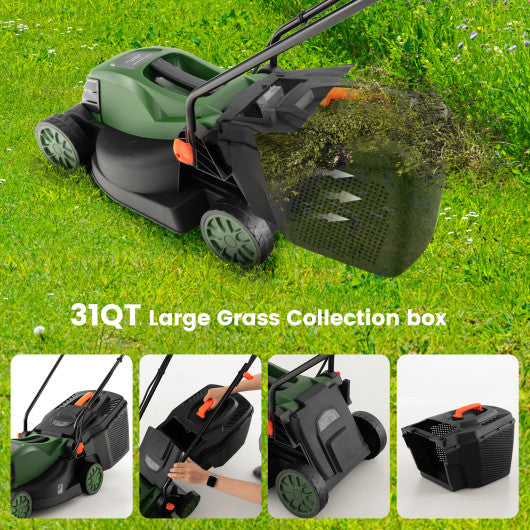 12-AMP 13.5 Inch Adjustable Electric Corded Lawn Mower with Collection Box-Green