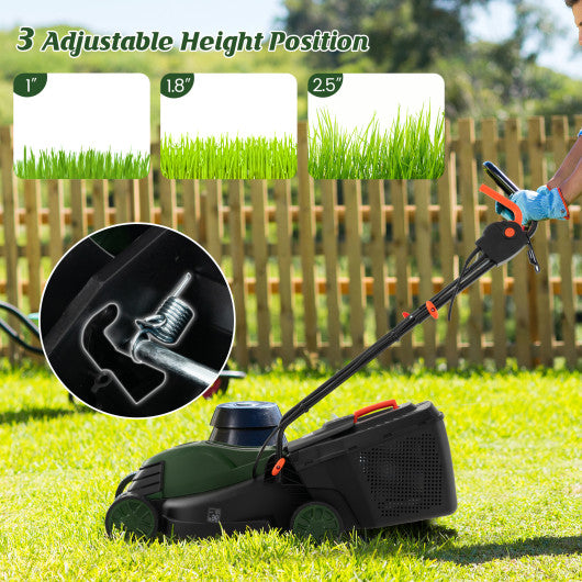 12-AMP 13.5 Inch Adjustable Electric Corded Lawn Mower with Collection Box-Green