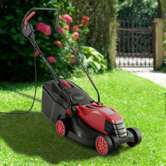 12-AMP 13.5 Inch Adjustable Electric Corded Lawn Mower with Collection Box-Red