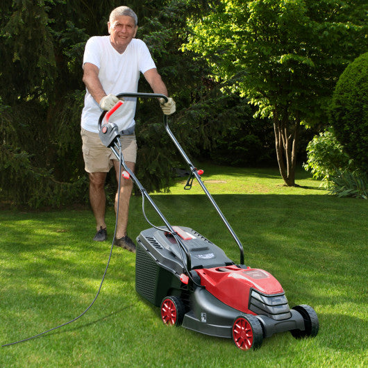 12-AMP 13.5 Inch Adjustable Electric Corded Lawn Mower with Collection Box-Red