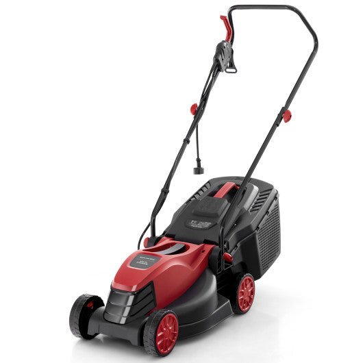 12-AMP 13.5 Inch Adjustable Electric Corded Lawn Mower with Collection Box-Red