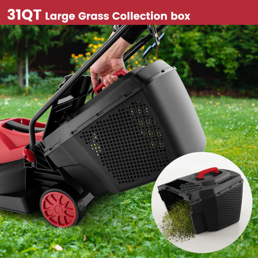 12-AMP 13.5 Inch Adjustable Electric Corded Lawn Mower with Collection Box-Red