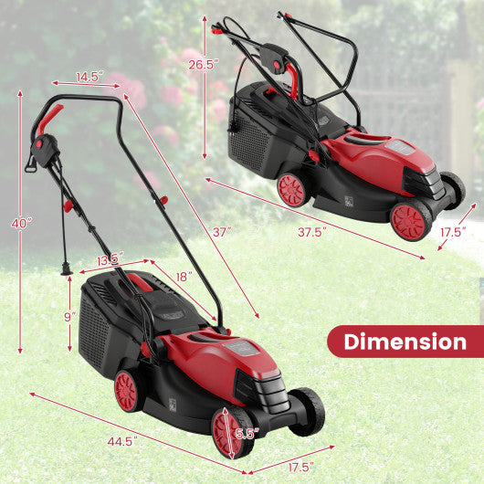 12-AMP 13.5 Inch Adjustable Electric Corded Lawn Mower with Collection Box-Red