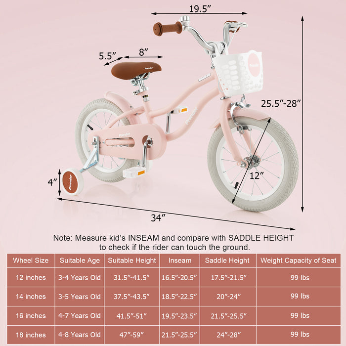 12 Inch Kids Bike with Training Wheels for Boys Girls Ages 3-8 Years-12 inches