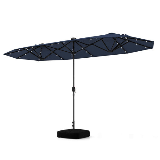 13FT Double-sided Patio Umbrella with Solar Lights for Garden Pool Backyard-Navy