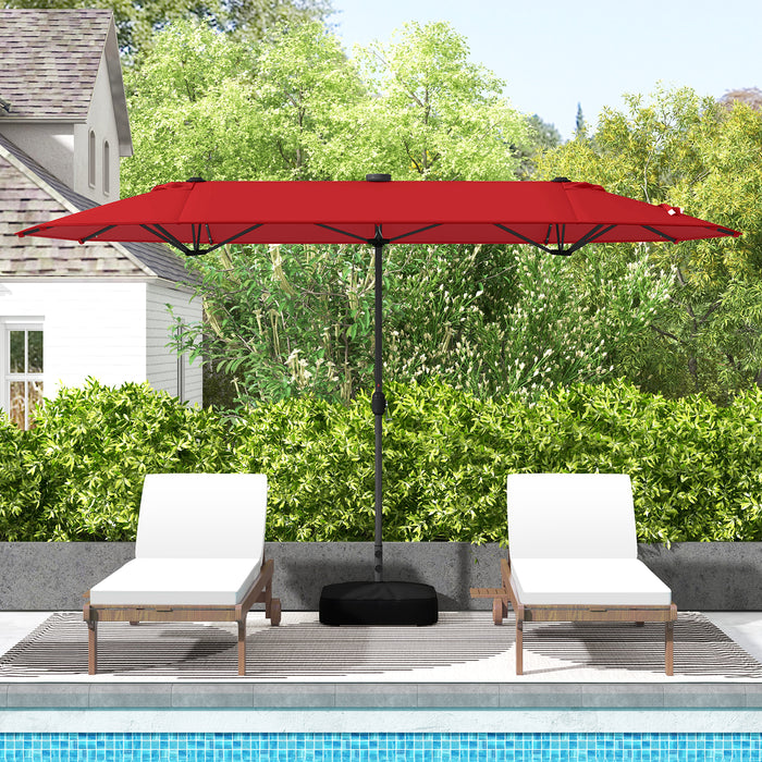 13FT Double-sided Patio Umbrella with Solar Lights for Garden Pool Backyard-Red