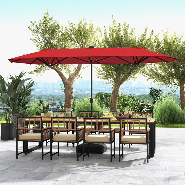 13FT Double-sided Patio Umbrella with Solar Lights for Garden Pool Backyard-Red