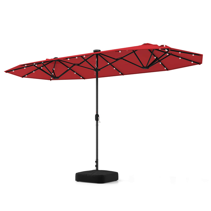 13FT Double-sided Patio Umbrella with Solar Lights for Garden Pool Backyard-Red