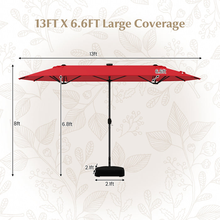 13FT Double-sided Patio Umbrella with Solar Lights for Garden Pool Backyard-Red