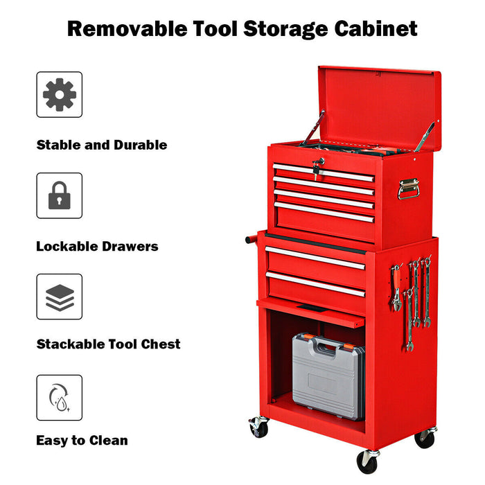 Rolling Cabinet Storage Chest Box Garage Toolbox Organizer-Red