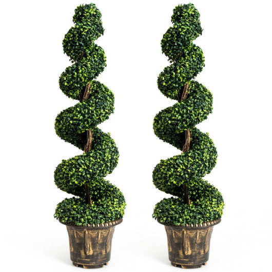 2 Pieces 4 Feet Artificial DÃ©cor Green Boxwood Spiral Tree Set