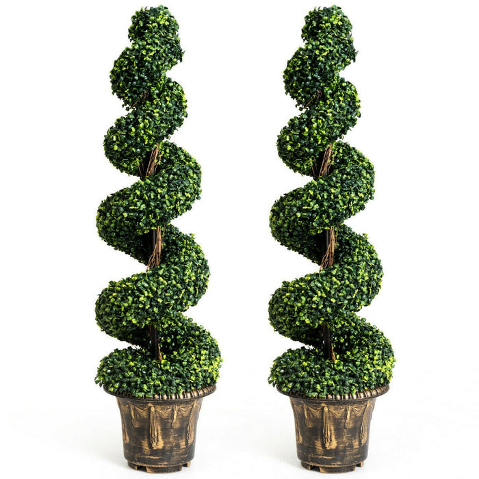 2 Pieces 4 Feet Artificial DÃ©cor Green Boxwood Spiral Tree Set