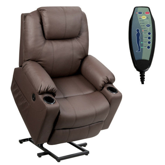 Electric Power Lift Leather Massage Sofa-Brown