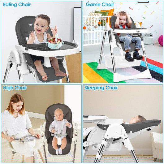 Foldable High Chair with Large Storage Basket -Gray