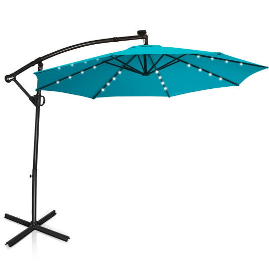 10FT 360Â° Rotation Solar Powered LED Patio Offset Umbrella-Turquoise