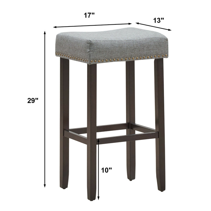 Set of 2 Nailhead Saddle Bar Stools 29 Inch Height-Gray