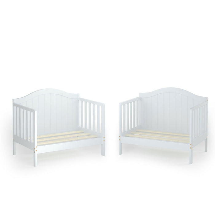 2-in-1 Classic Convertible Wooden Toddler Bed with 2 Side Guardrails for Extra Safety-White