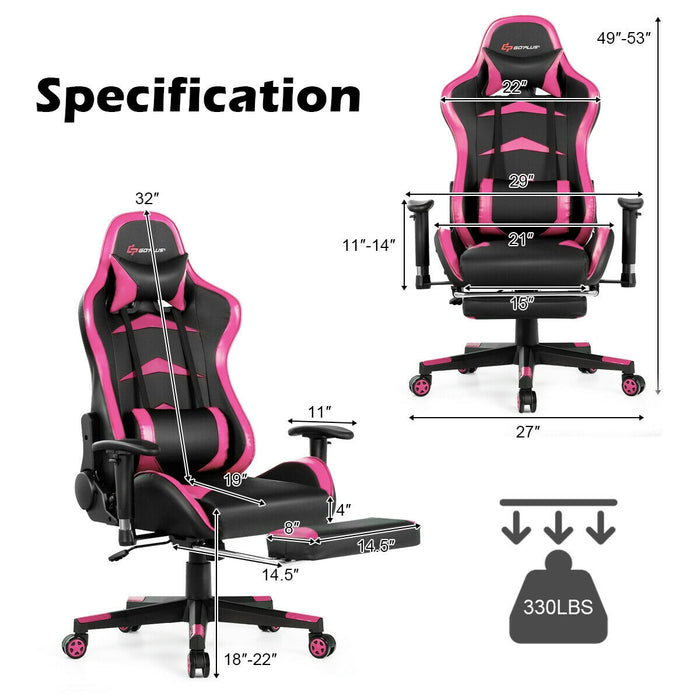 Massage Gaming Chair with Footrest-Pink