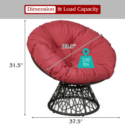 Rattan Papasan Chair Ergonomic 360-degree Swivel Soft Cushion Garden-Burgundy