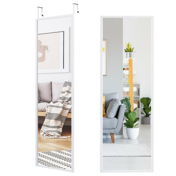 Full Length Metal Door Mirror with Adjustable Hook-White