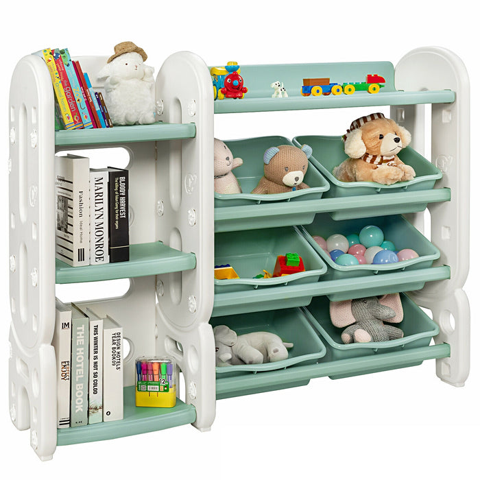 Kids Toy Storage Organizer with Bins and Multi-Layer Shelf for Bedroom Playroom -Green