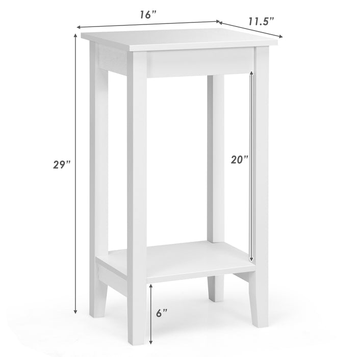 2-Tier Nightstand End Side Wooden Legs Table for Bedroom-White