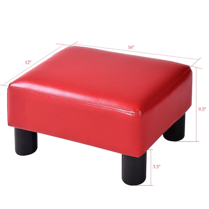 Small PU Leather Rectangular Seat Ottoman Footstool-Red