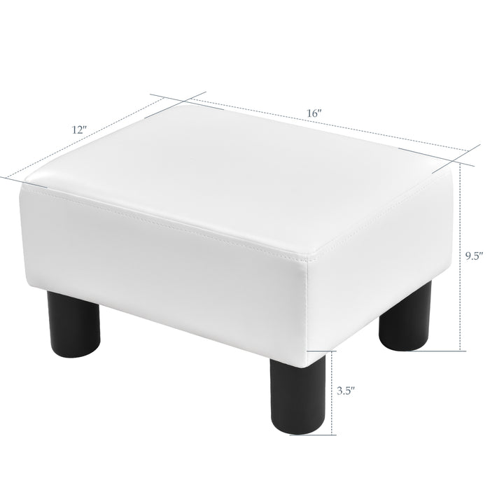 Small PU Leather Rectangular Seat Ottoman Footstool-White